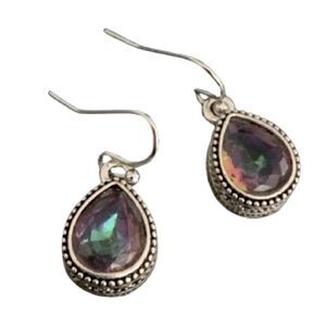 Iced-Out Prism Glass Teardrop Earrings, Iridescent Crystal, Boho Balinese Style